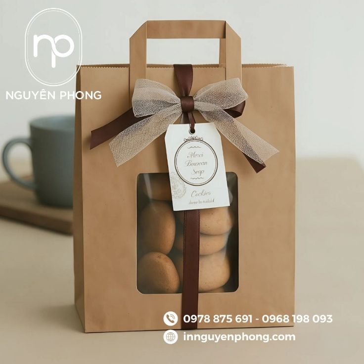 Mẫu túi giấy đựng bánh kẹo kraft đơn giản 